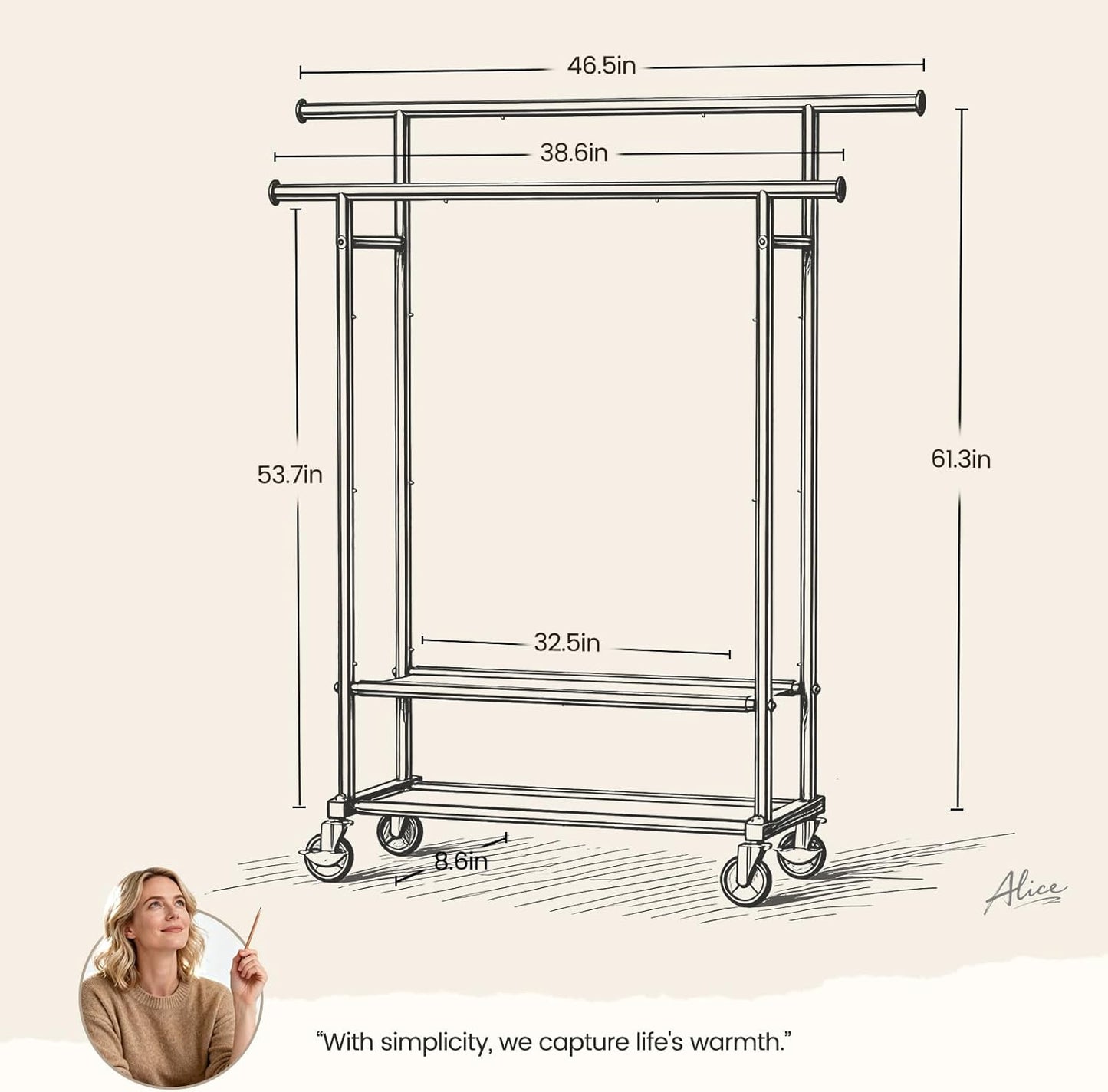 Double-Rod Clothes Rack with Storage Shelves