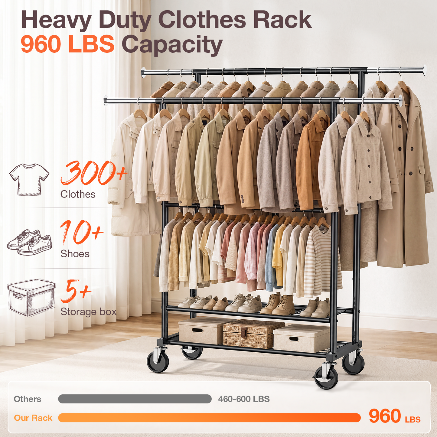 WATIOWL Extra-Large Heavy-Duty Clothes Rack