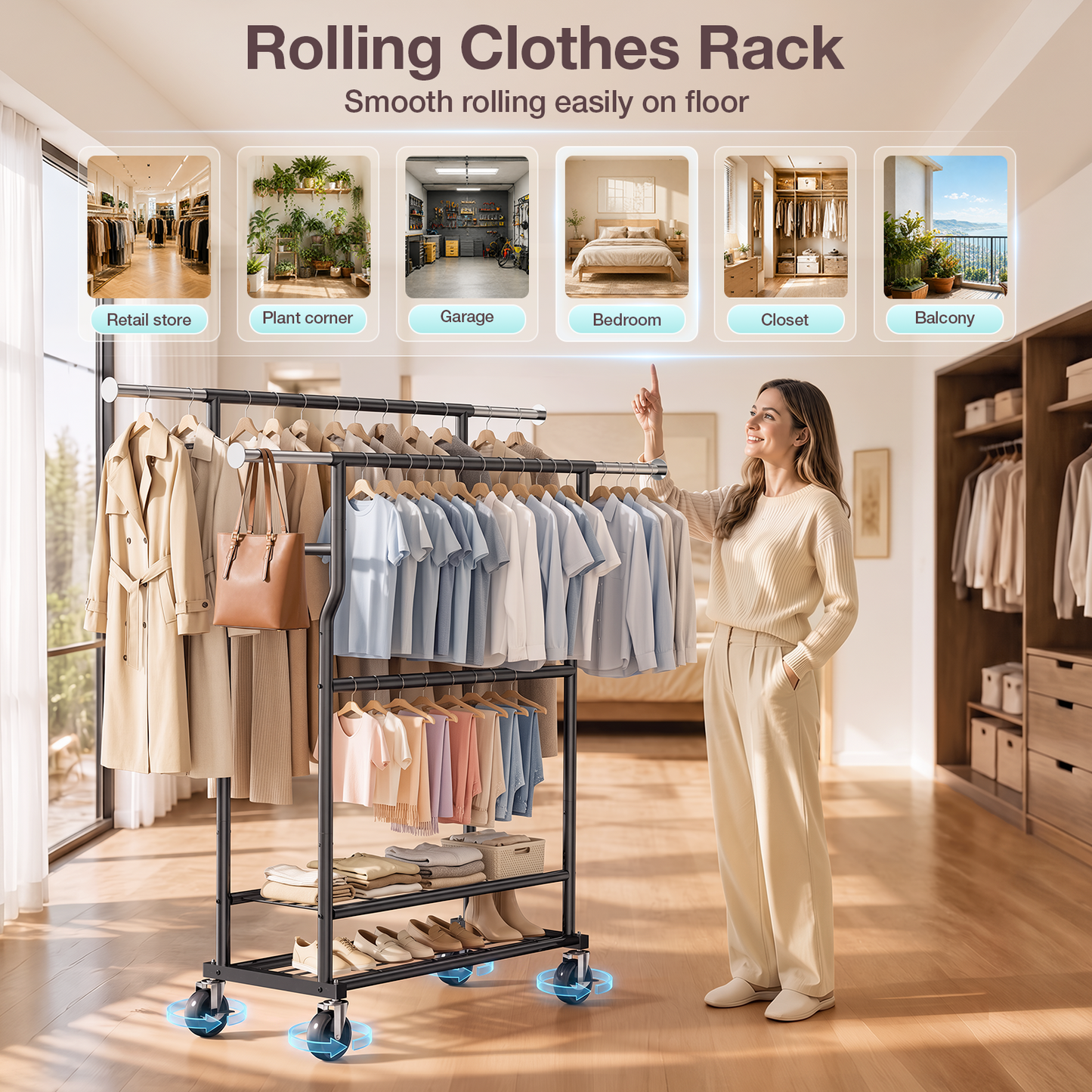 WATIOWL Extra-Large Heavy-Duty Clothes Rack