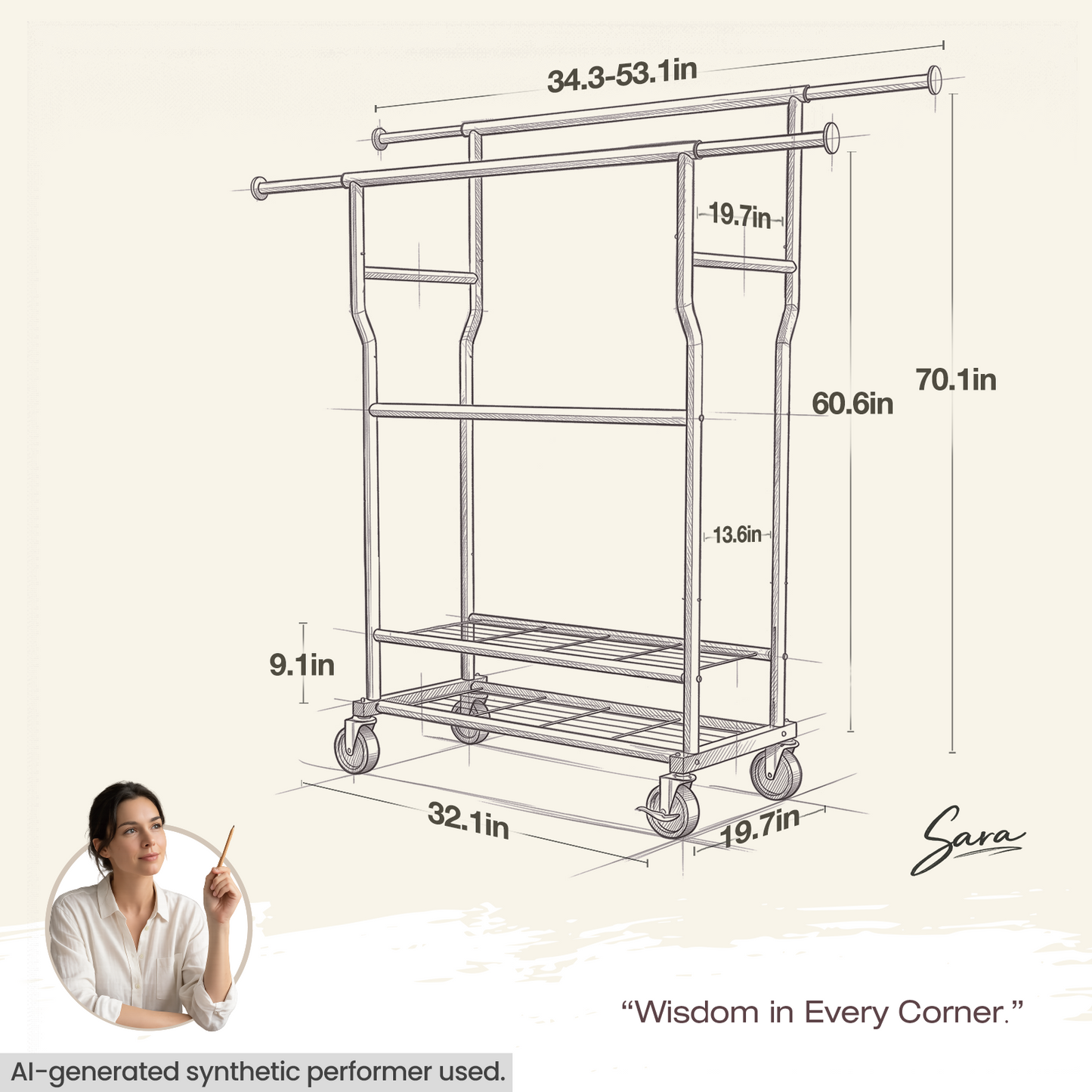 WATIOWL Extra-Large Heavy-Duty Clothes Rack